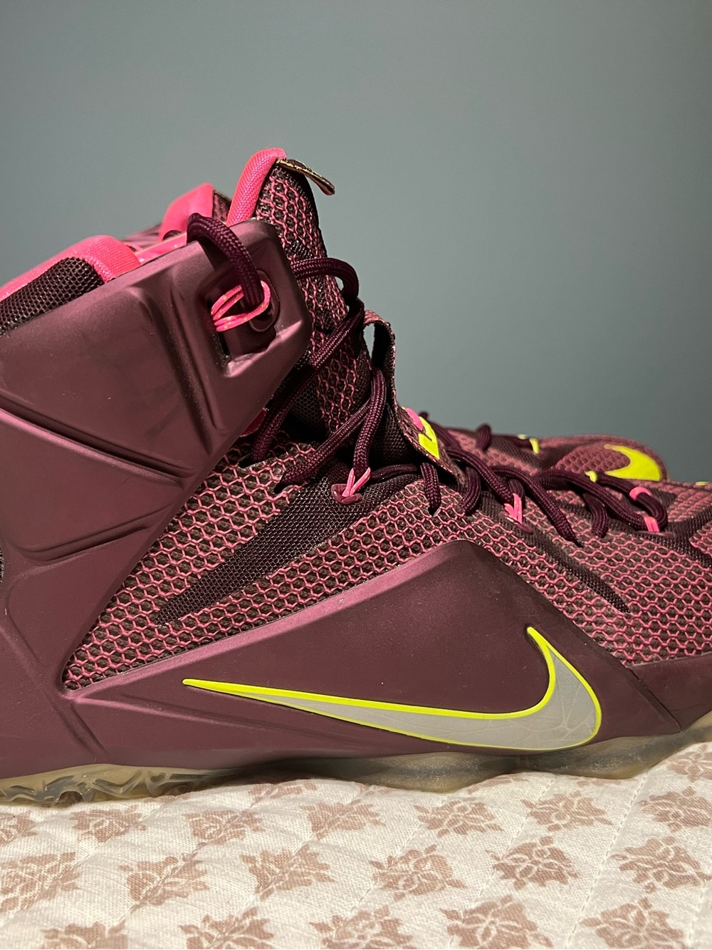 LeBron Nike Men's Basketball Shoes - Maroon with Volt Swoosh